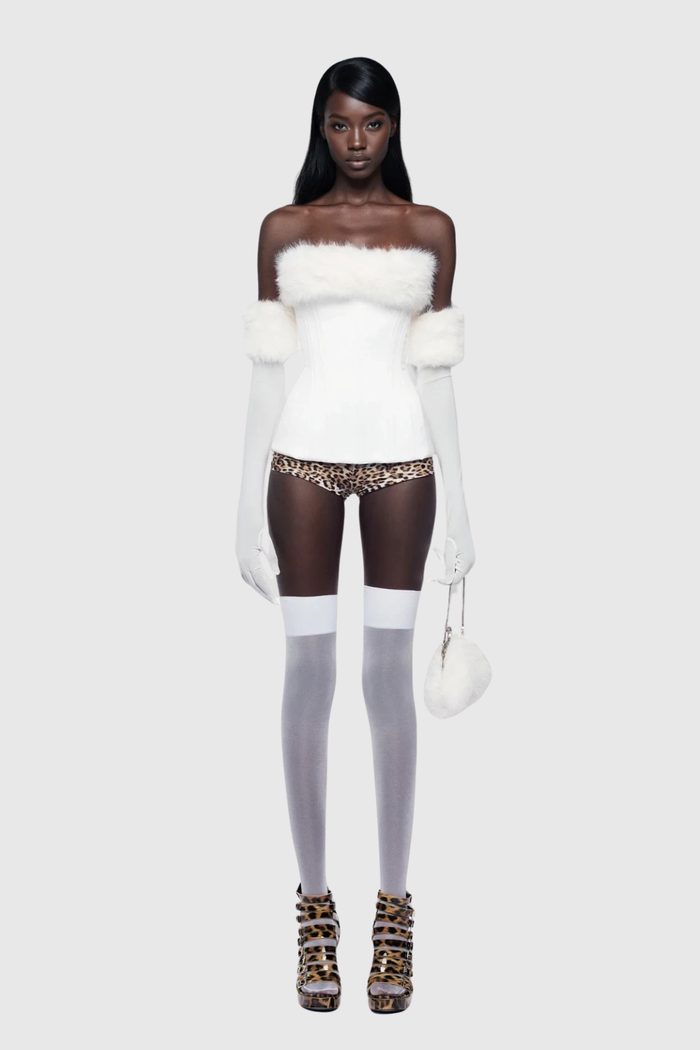 Djhan Strapless Faux Fur Top In White