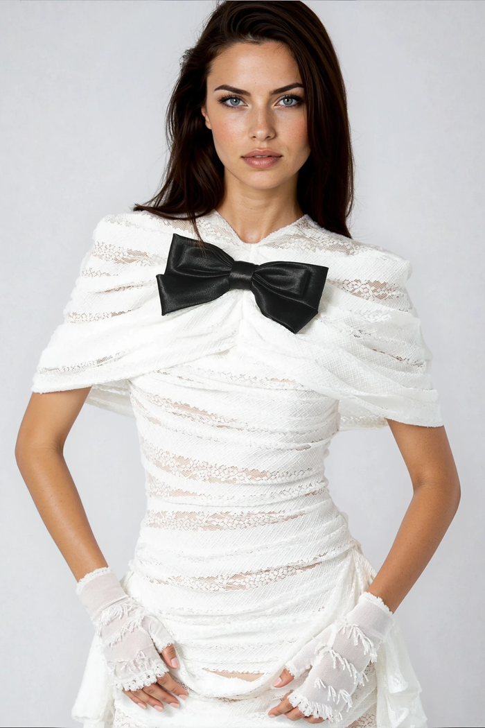 Djihan Ruch Bow Lace Mini Dress