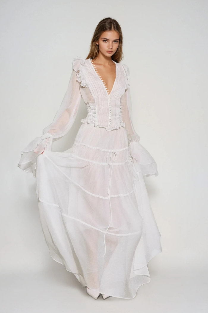 Dobrila Plunge Mesh Maxi Dress