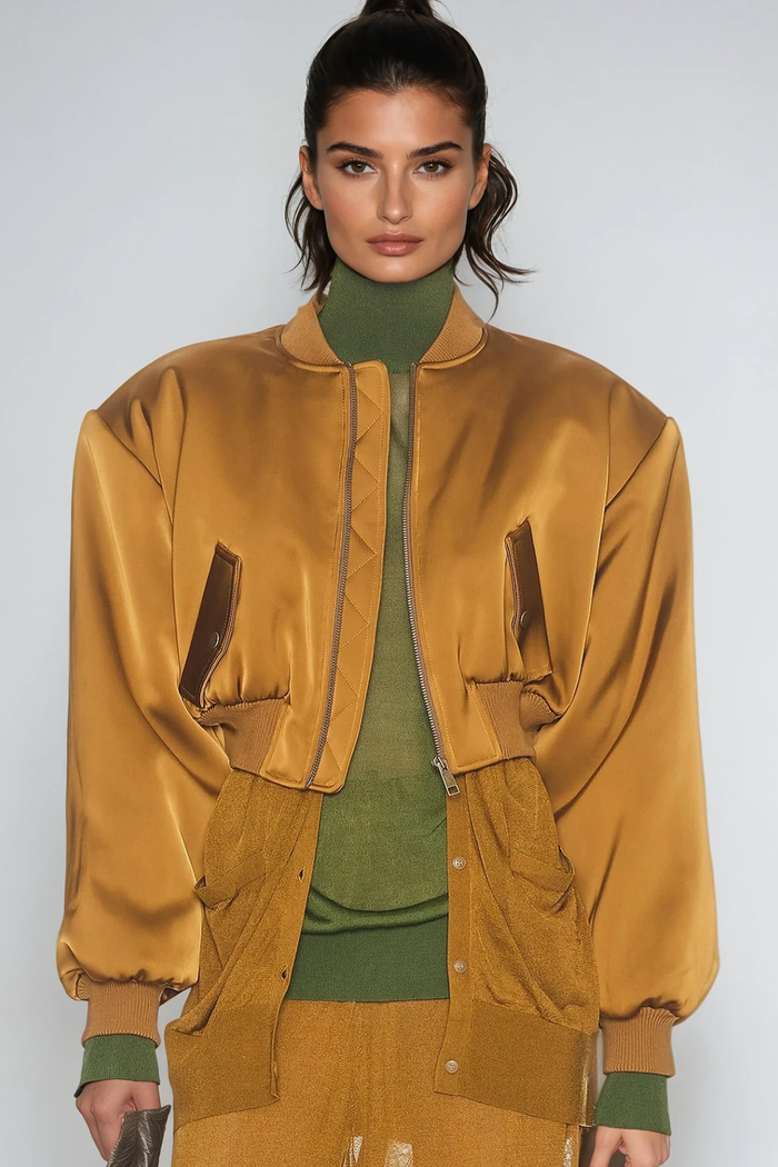 Doireann Crop Satin Jacket In Yellow