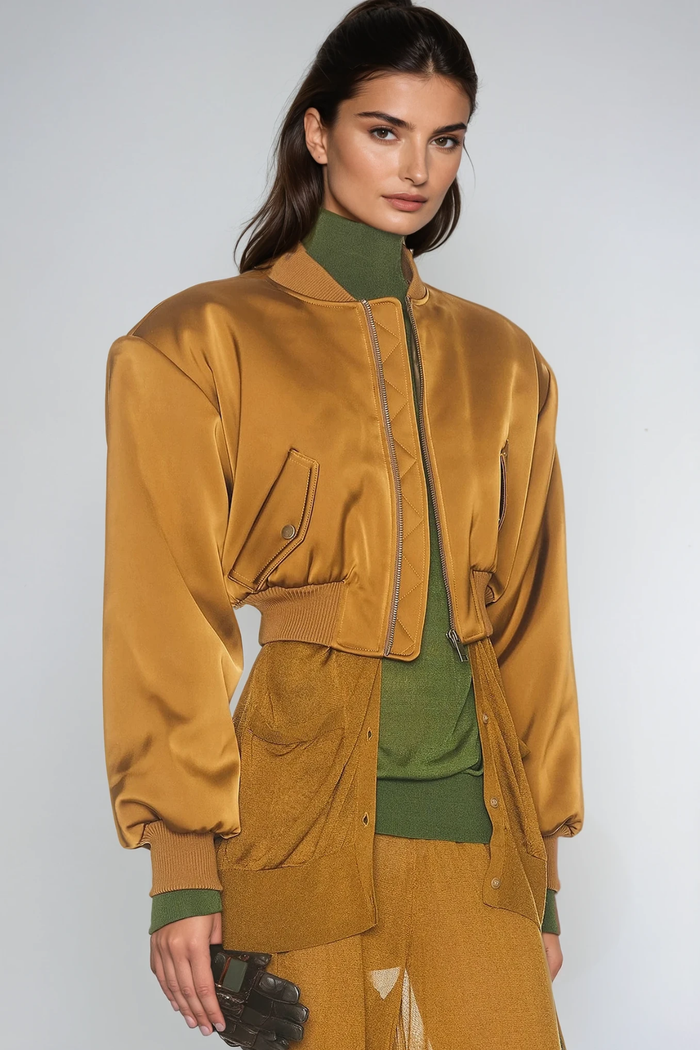 Doireann Crop Satin Jacket In Yellow