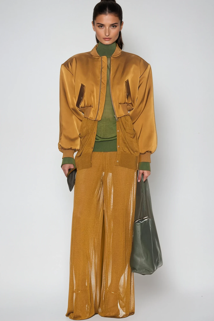 Doireann Crop Satin Jacket In Yellow
