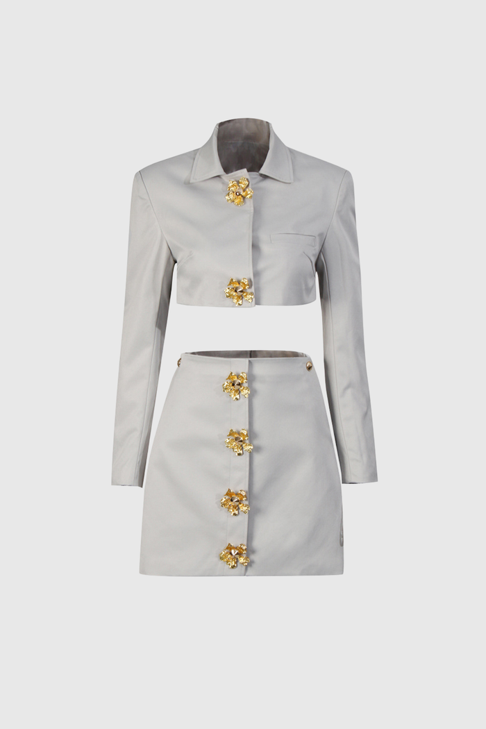 Dolors Crop Embellished Skirt Set
