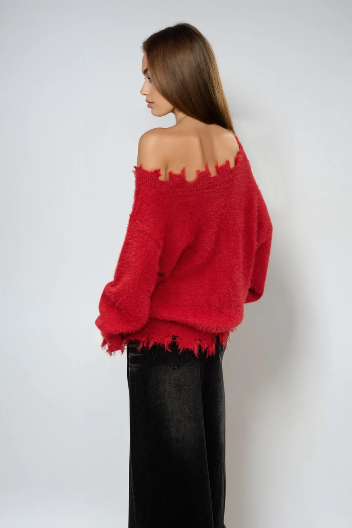 Dom Off Shoulder Knit Top In Red