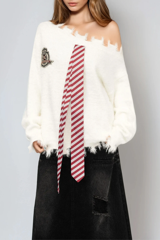 Dom Off Shoulder Knit Top In White