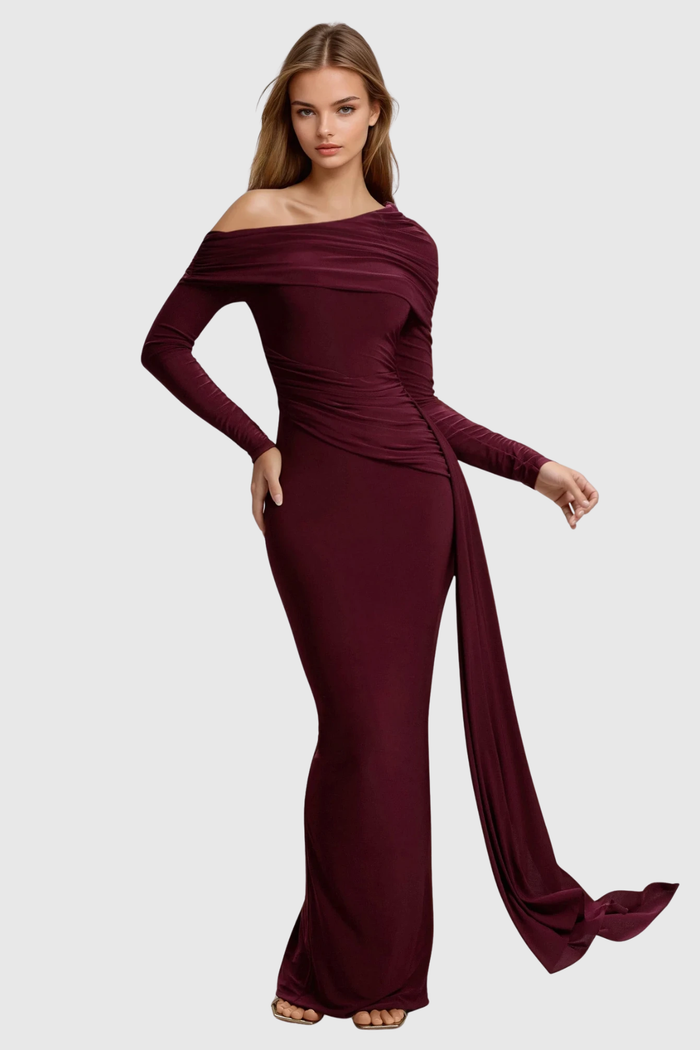 Domingos One Shoulder Bodycon Ruch Maxi Dress