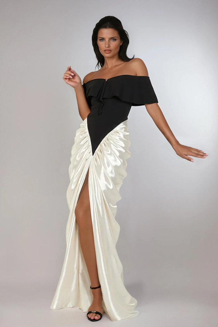 Domitian Off Shoulder Split Maxi Dress