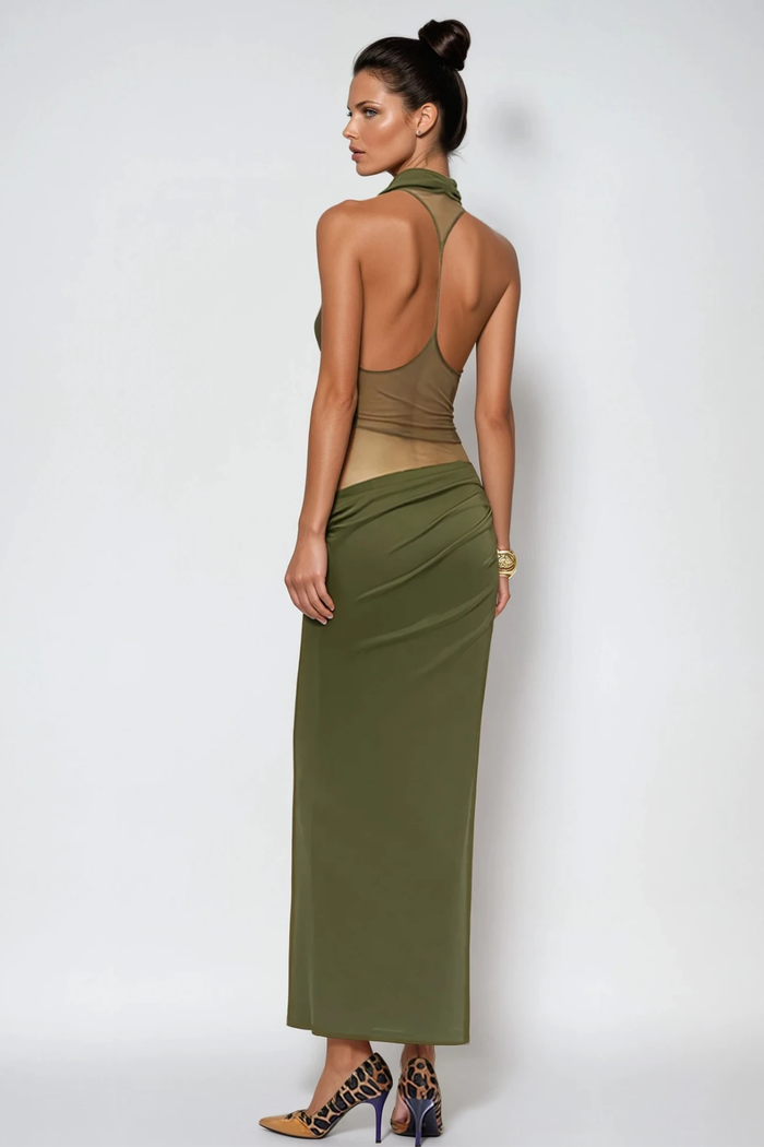 Domitianus Cowl Neck Ruch Maxi Dress