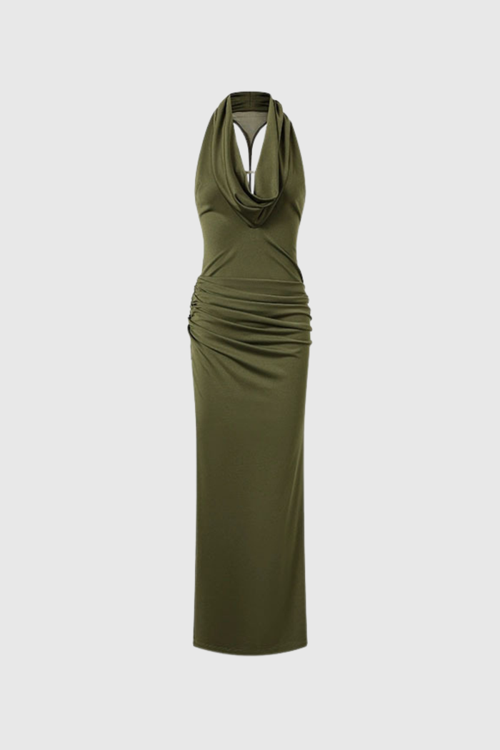 Domitianus Cowl Neck Ruch Maxi Dress