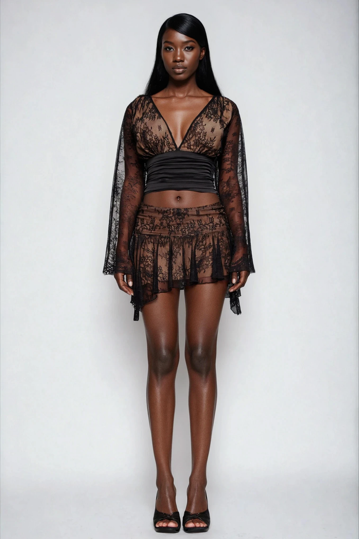 Domninus Plunge Lace Skirt Set