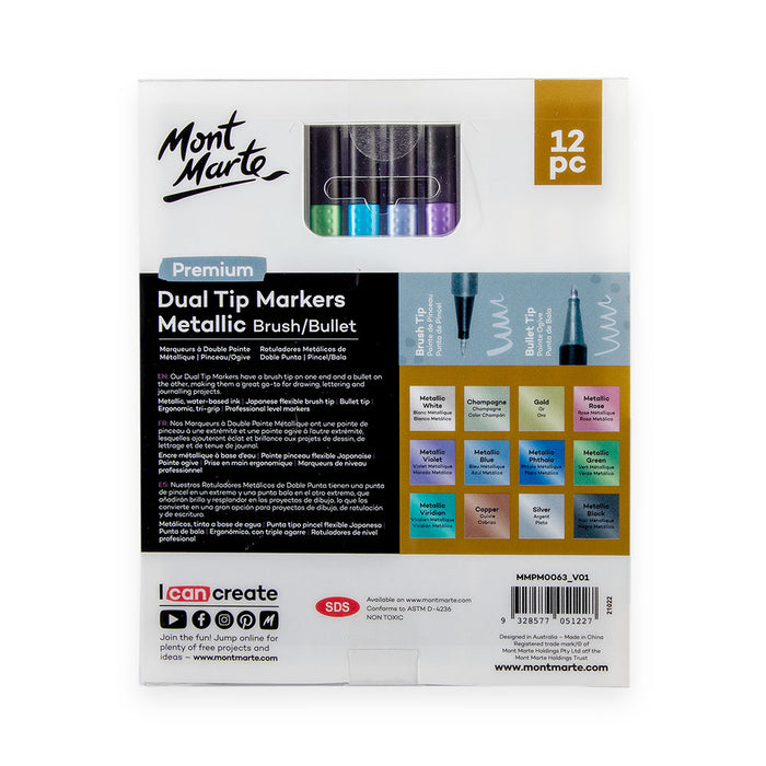 Dual Tip Markers Metallic Brush/Bullet Premium 12pc