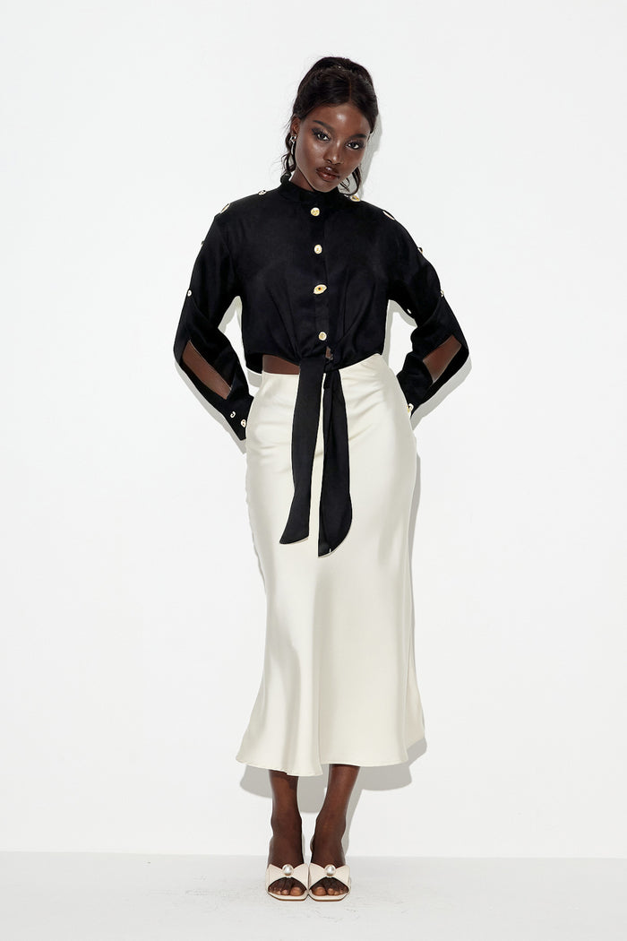 Eadric Deconstruct Tie Up Shirt In Black