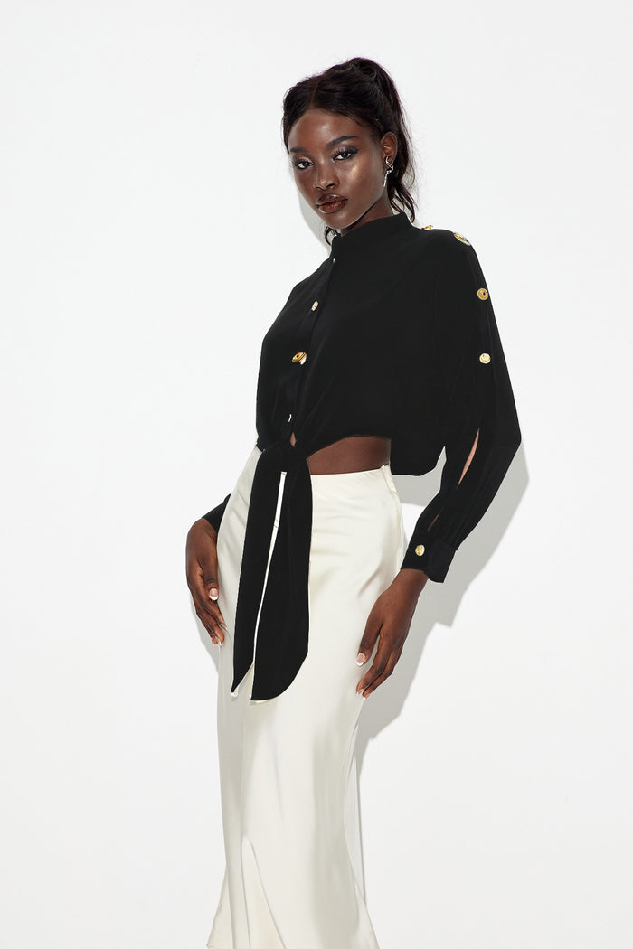 Eadric Deconstruct Tie Up Shirt In Black