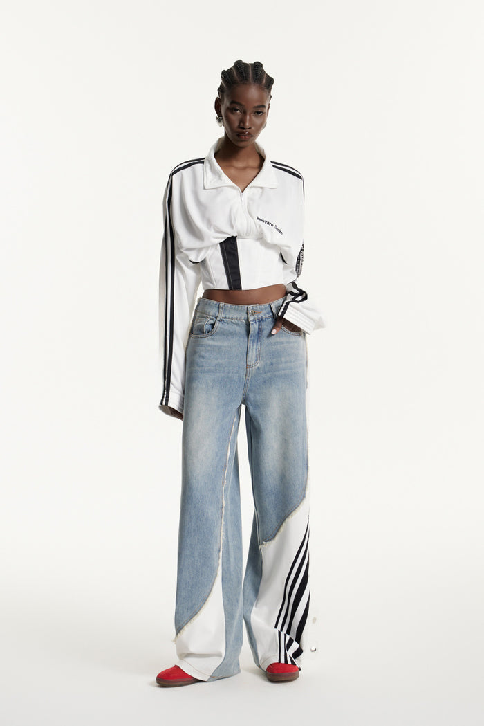 Edelgard Lace Up Stripe Corset Top In White