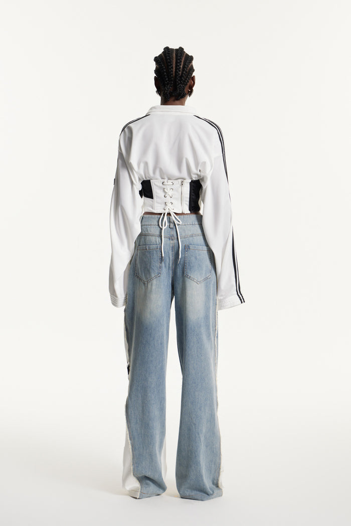 Edelgard Lace Up Stripe Corset Top In White