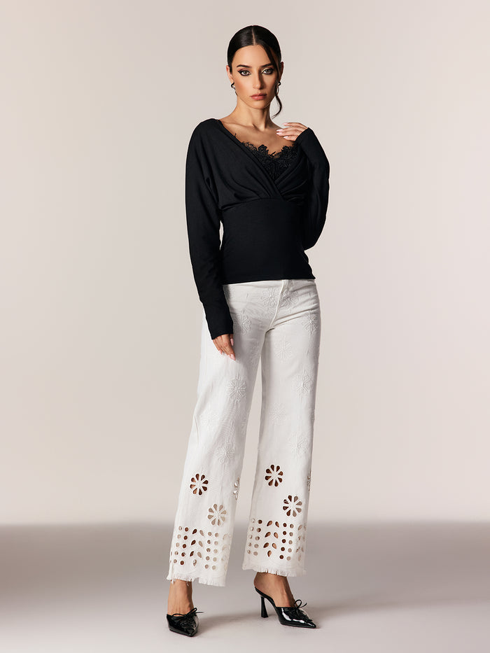 Edgaras V Neck Lace Ruch Top