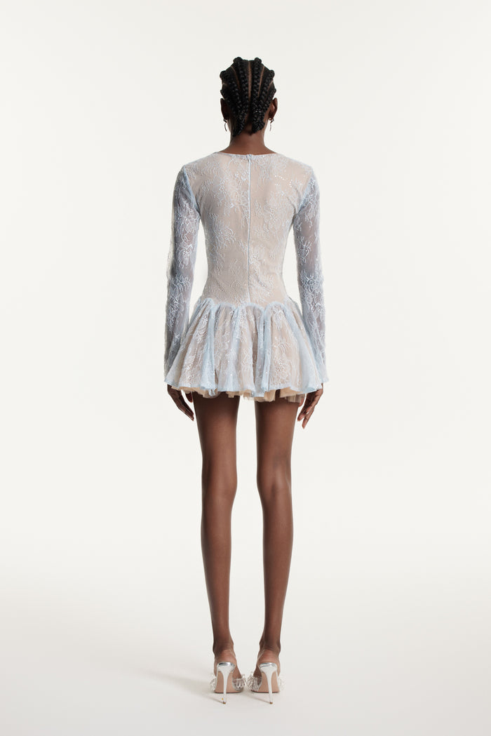 Edmond Lace Sequin Puffy Mini Dress