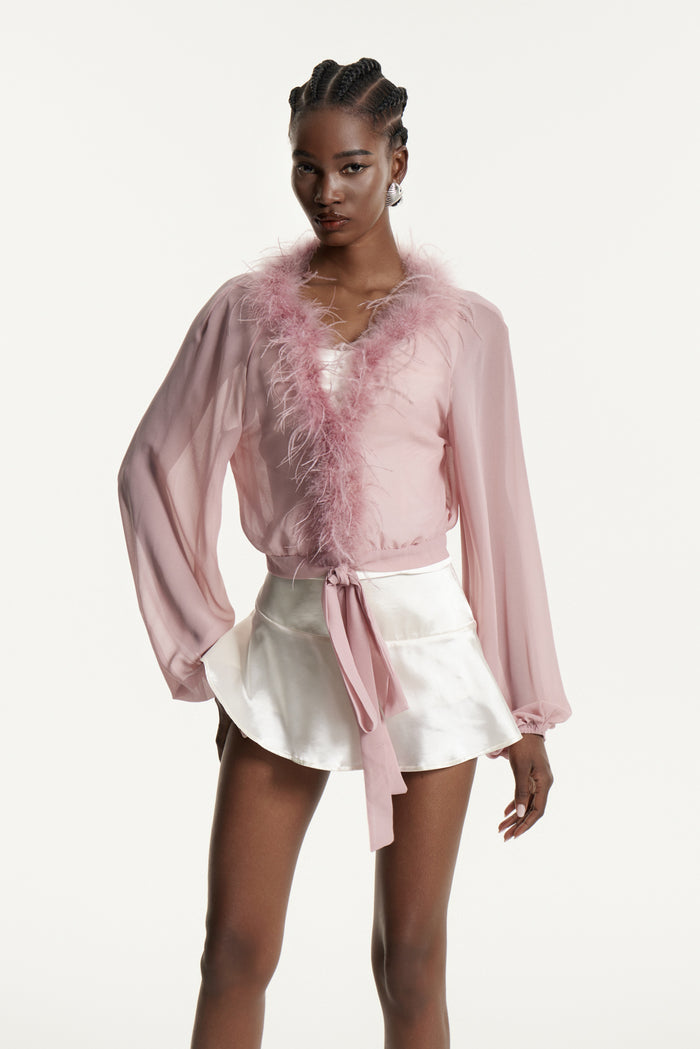 Eduardo Balloon Sleeve Faux Fur Top