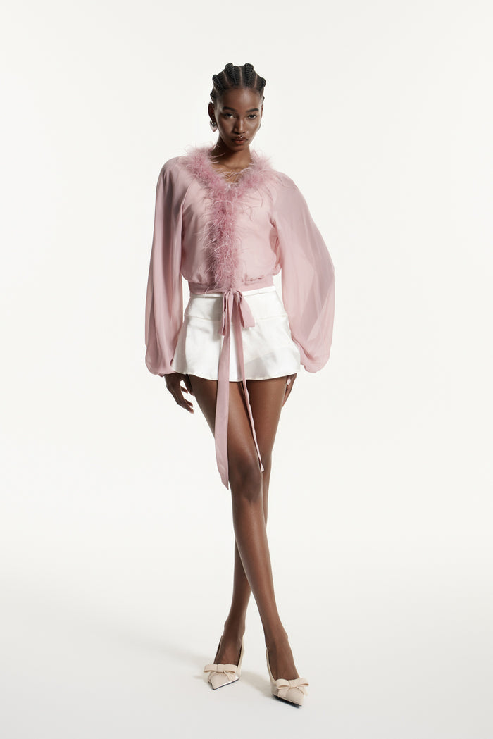 Eduardo Balloon Sleeve Faux Fur Top