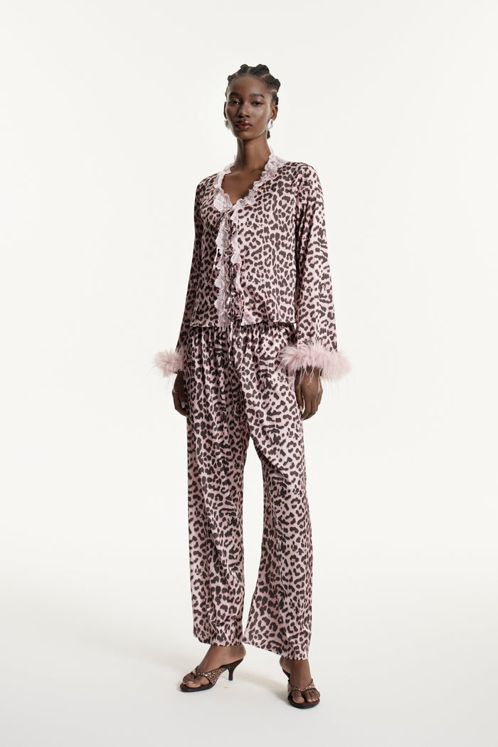 Eduards Leopard Faux Fur Lace Pants Set