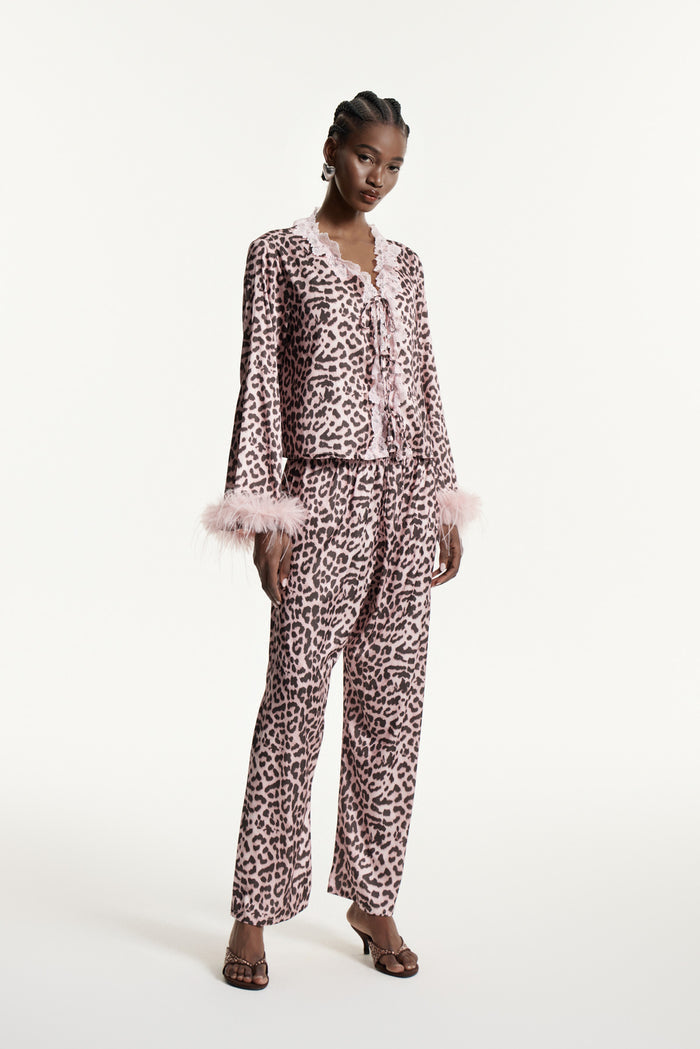 Eduards Leopard Faux Fur Lace Pants Set