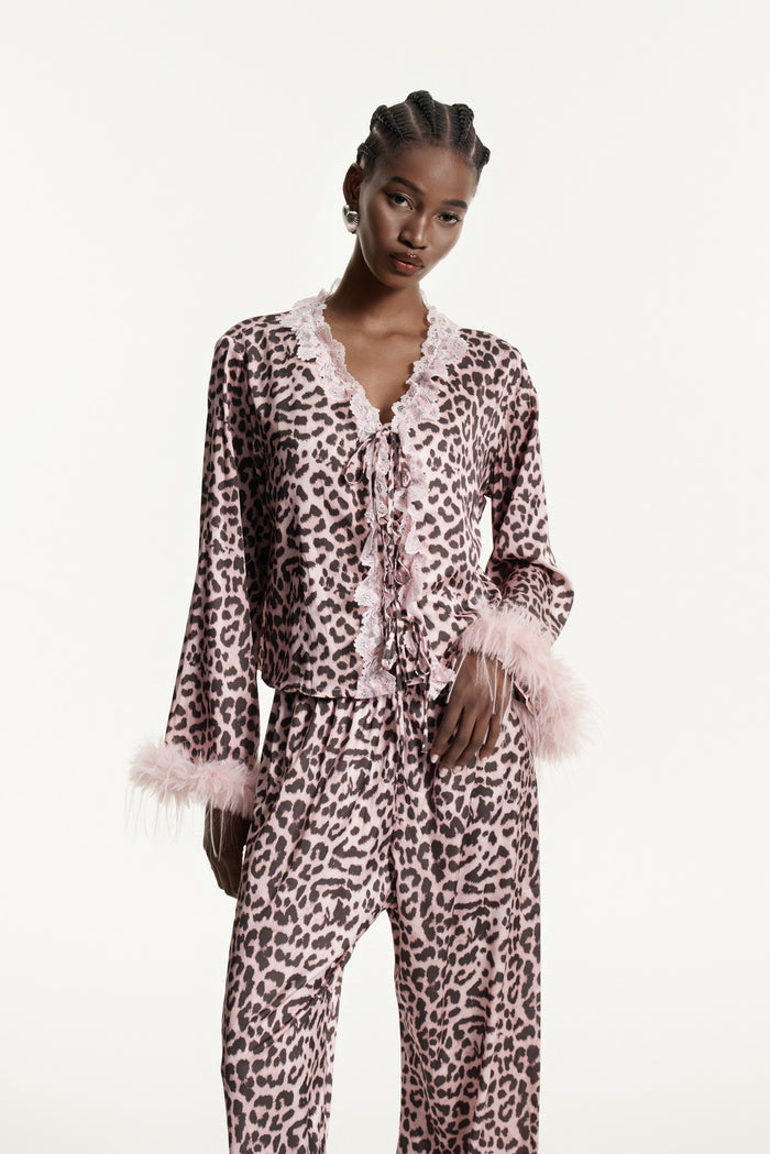 Eduards Leopard Faux Fur Lace Pants Set