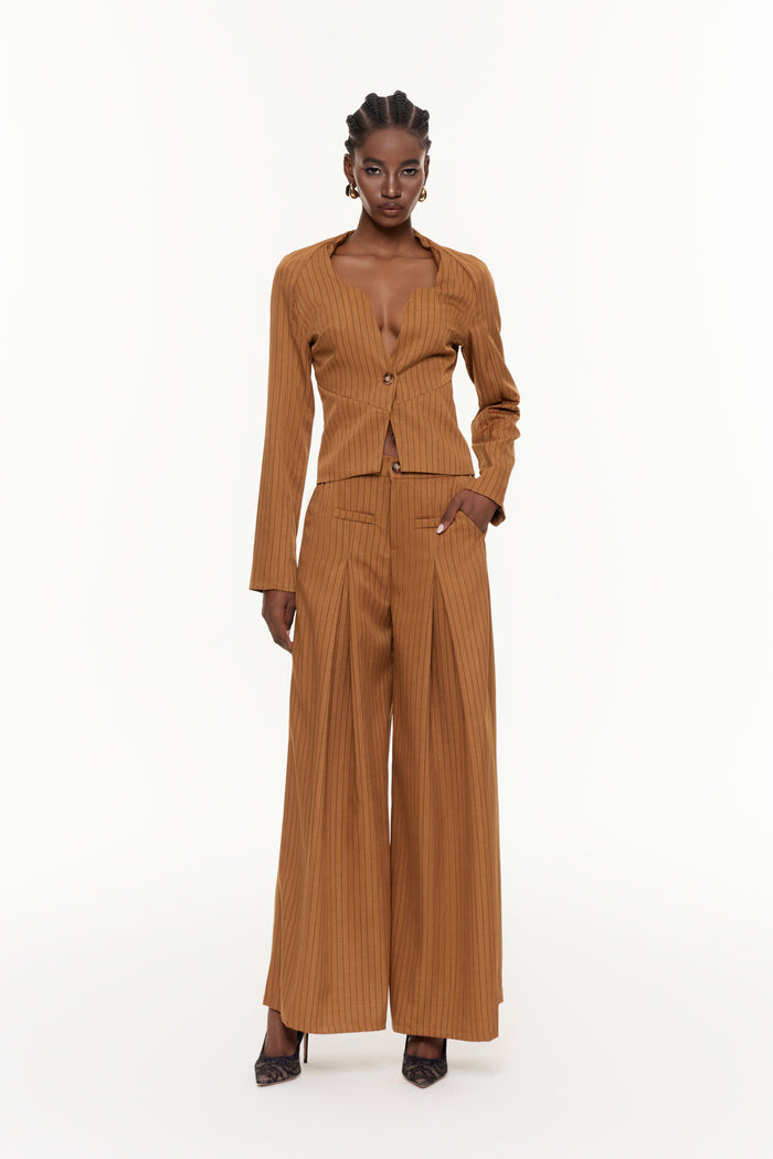 Ehab Stripe Plunge Ruch Pants Set