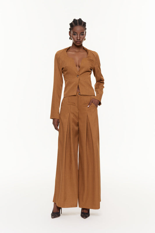 Ehab Stripe Plunge Ruch Pants Set