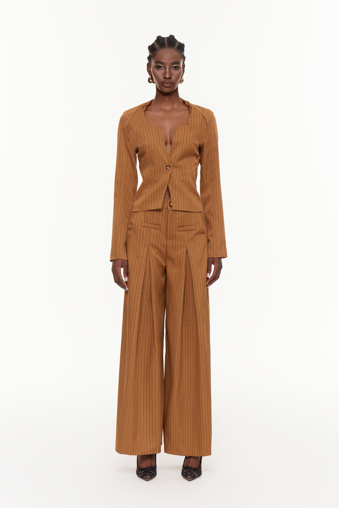 Ehab Stripe Plunge Ruch Pants Set