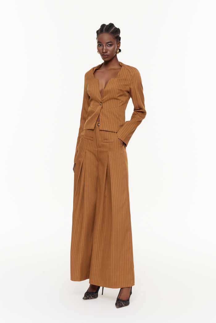 Ehab Stripe Plunge Ruch Pants Set