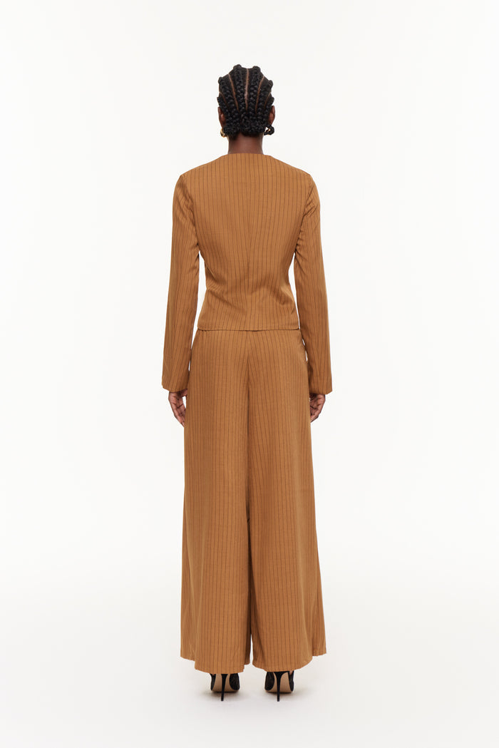 Ehab Stripe Plunge Ruch Pants Set