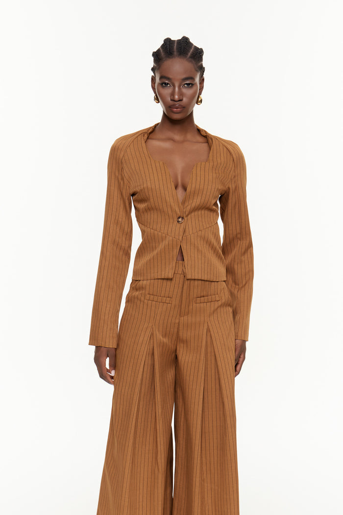 Ehab Stripe Plunge Ruch Pants Set