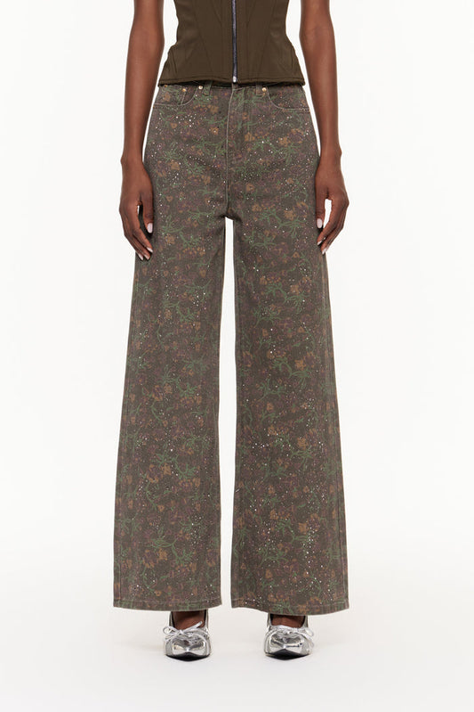 Ehecatl Floral Rhinestone Jeans