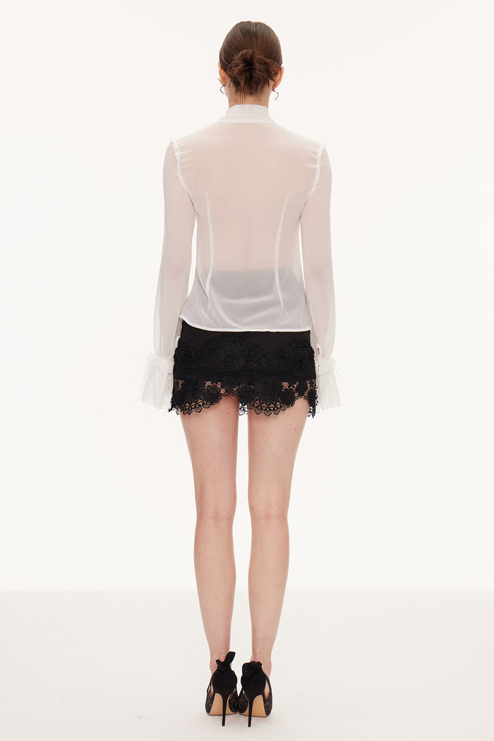 Eilionoir Tie Up Mesh Ruch Shirt