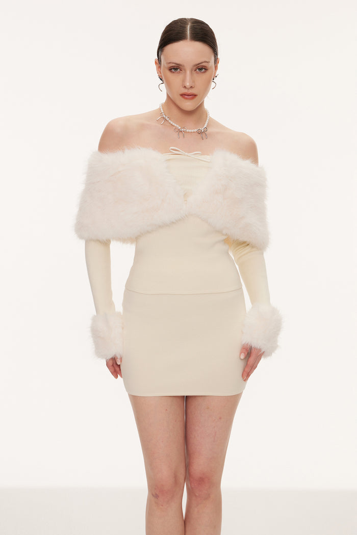 Eimante Off Shoulder Faux Fur Skirt Set