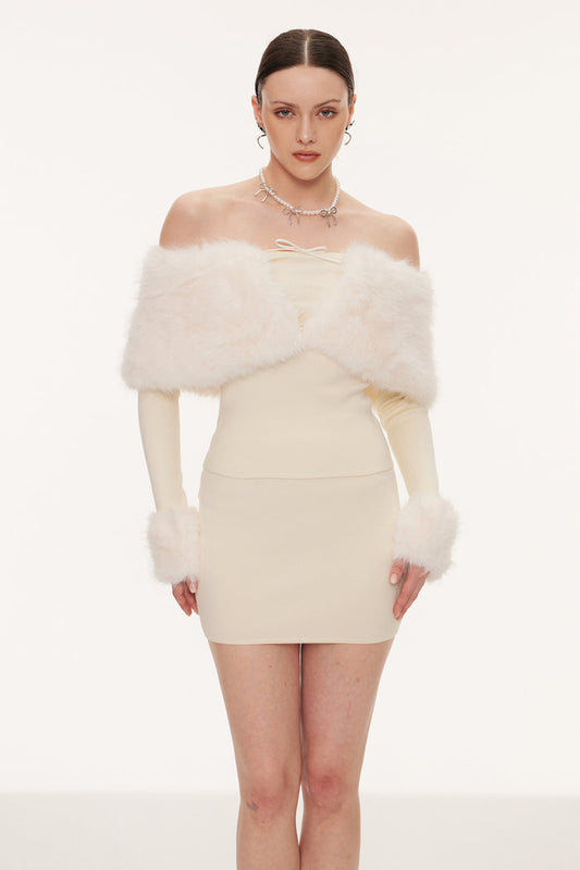 Eimante Off Shoulder Faux Fur Skirt Set