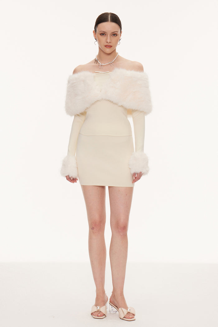Eimante Off Shoulder Faux Fur Skirt Set