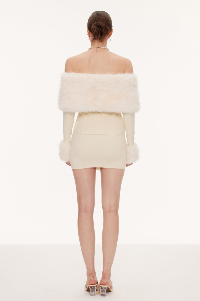Eimante Off Shoulder Faux Fur Skirt Set