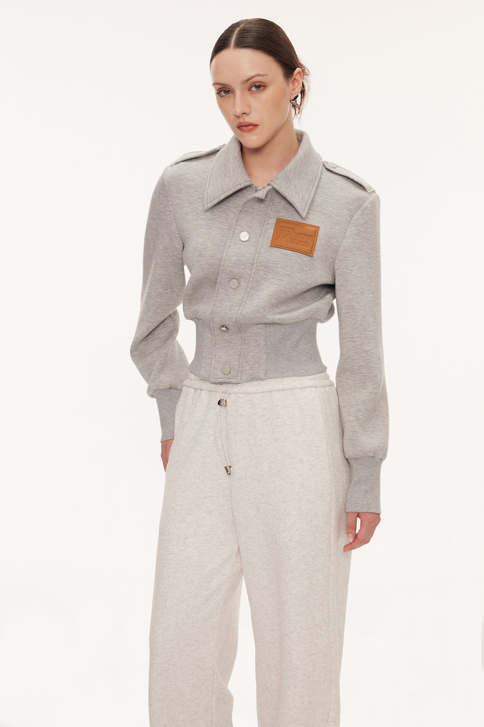 Eimear Lapel Crop Jacket In Grey