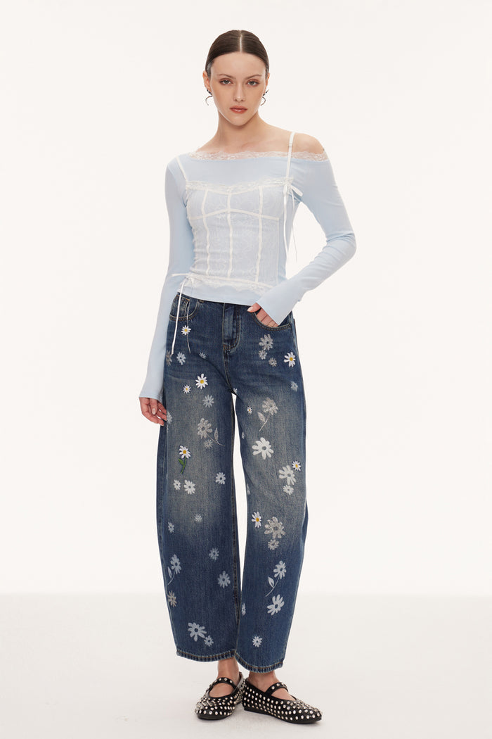 Eini One Shoulder Lace Top In Blue