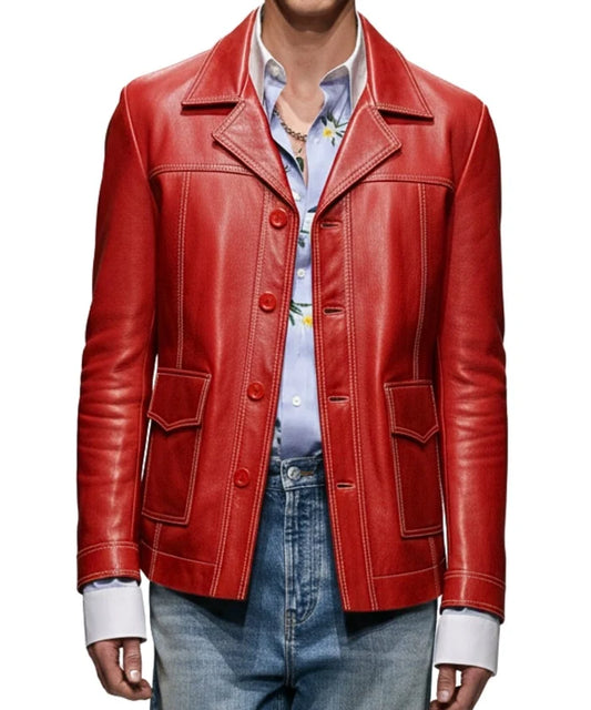 Fight Club Style Red Leather Jacket Mens Edition