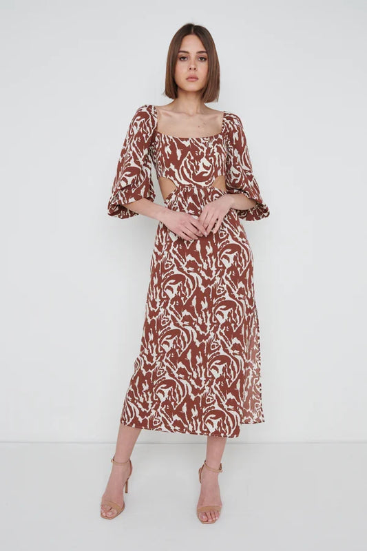 FION CUT OUT MIDAXI DRESS (ZEBRA ABSTRACT)