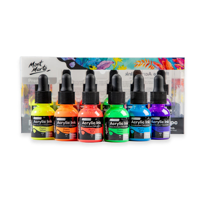 Fluoro Acrylic Ink Premium 6pc x 20ml