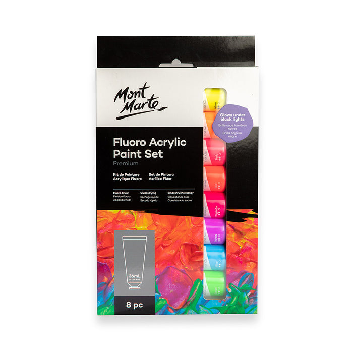 Fluoro Acrylic Paint Set Premium 8pc x 36ml