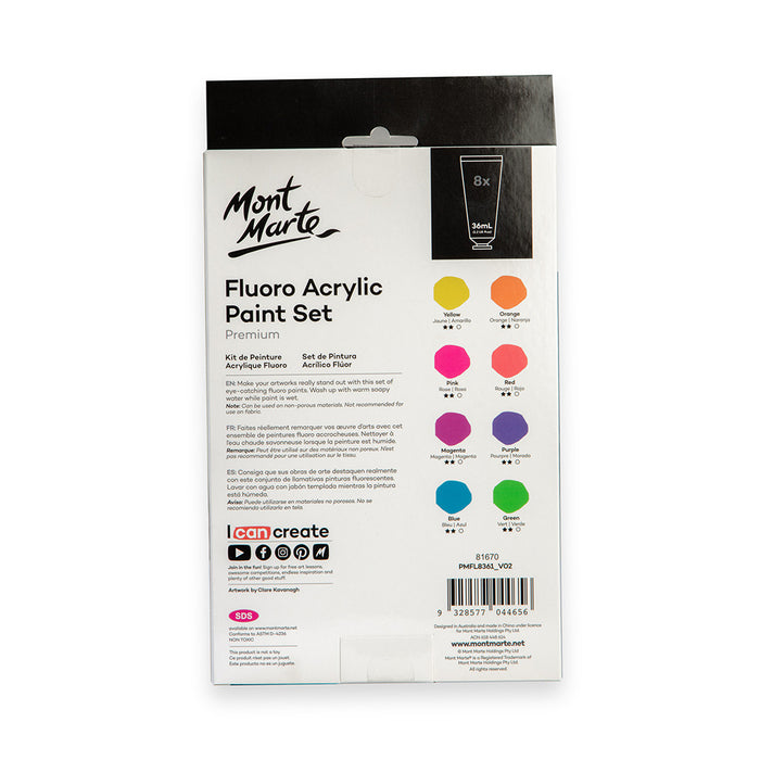 Fluoro Acrylic Paint Set Premium 8pc x 36ml