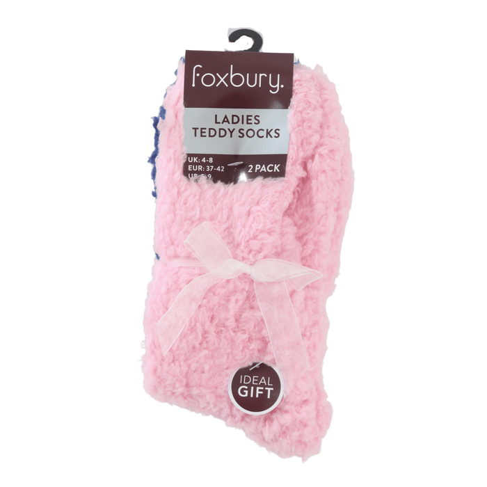 pink and blue sock set in packaging with shimmery bow