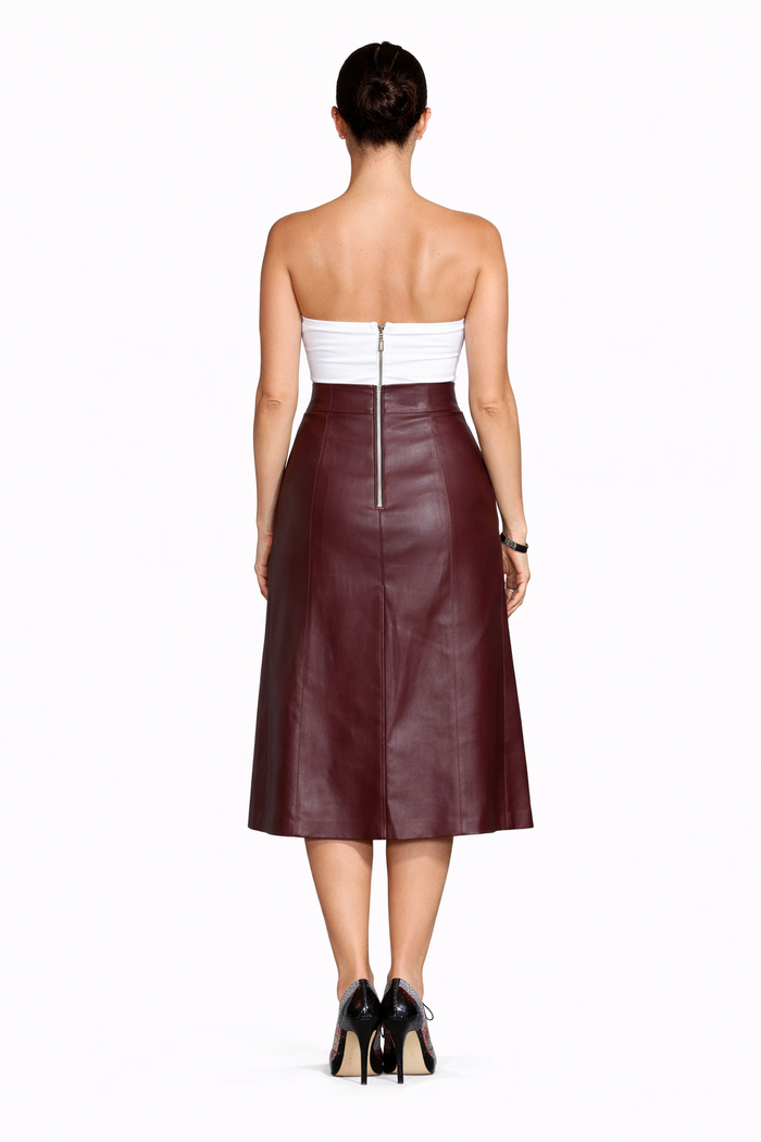 Genuine Lambskin Leather Midi Skirt