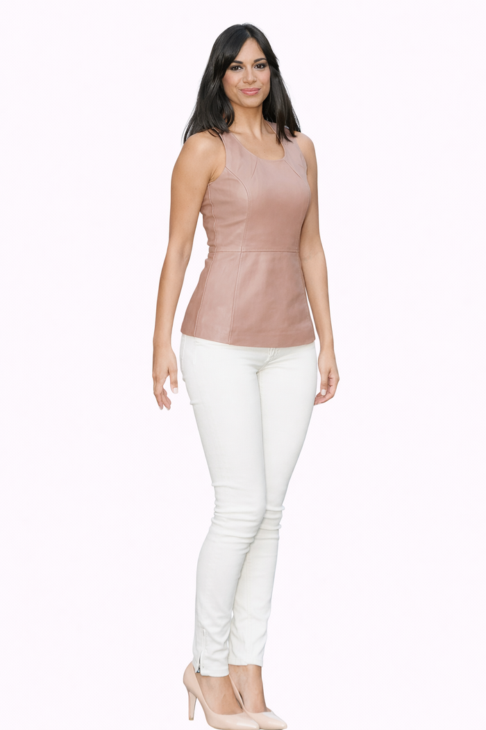 Genuine Lambskin Leather Peplum Top