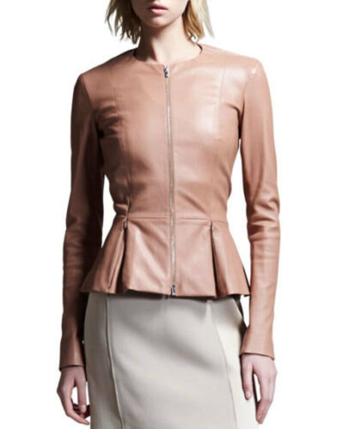 Genuine Lambskin Leather Peplum