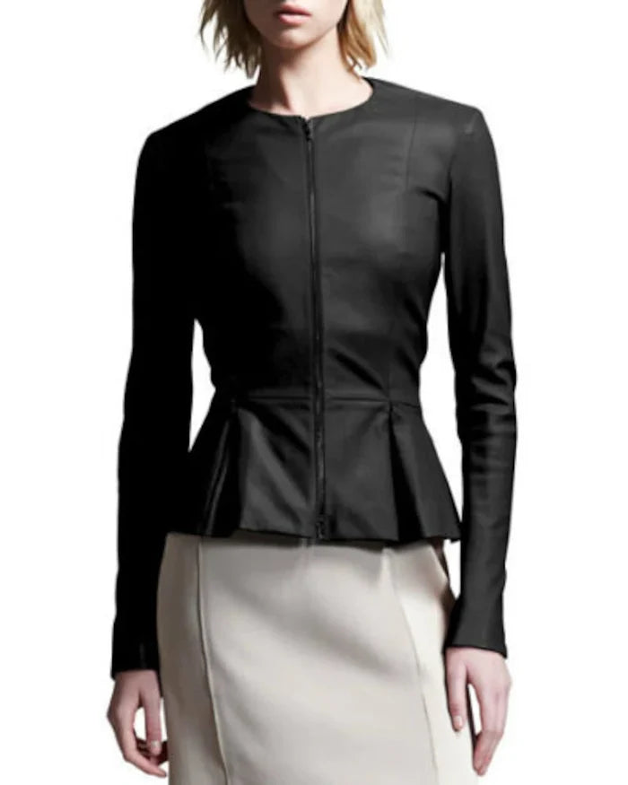 Genuine Lambskin Leather Peplum